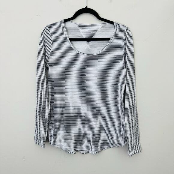 Lucy Black And White Striped Scoop Neck Long Sleeve Tee Women’s Size M - Picture 1 of 7